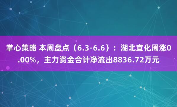 掌心策略 本周盘点（6.3-6.6）：湖北宜化周涨0.00%，主力资金合计净流出8836.72万元